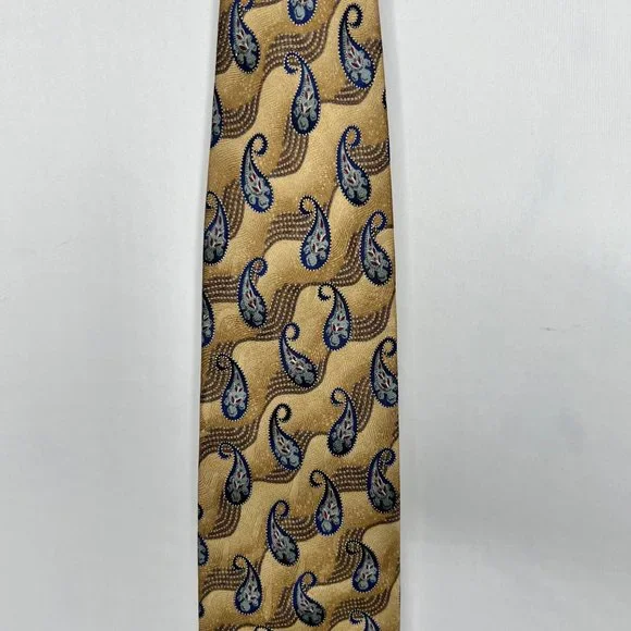 Bill Blass Black Label Men’s Tie Necktie 4” Silk Gold & Blue Paisley - Picture 2 of 10